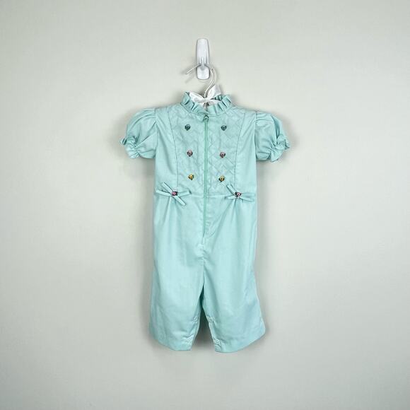 Vintage Green Blue Ruffle Jumpsuit 3-6 Months - Picture 1 of 7